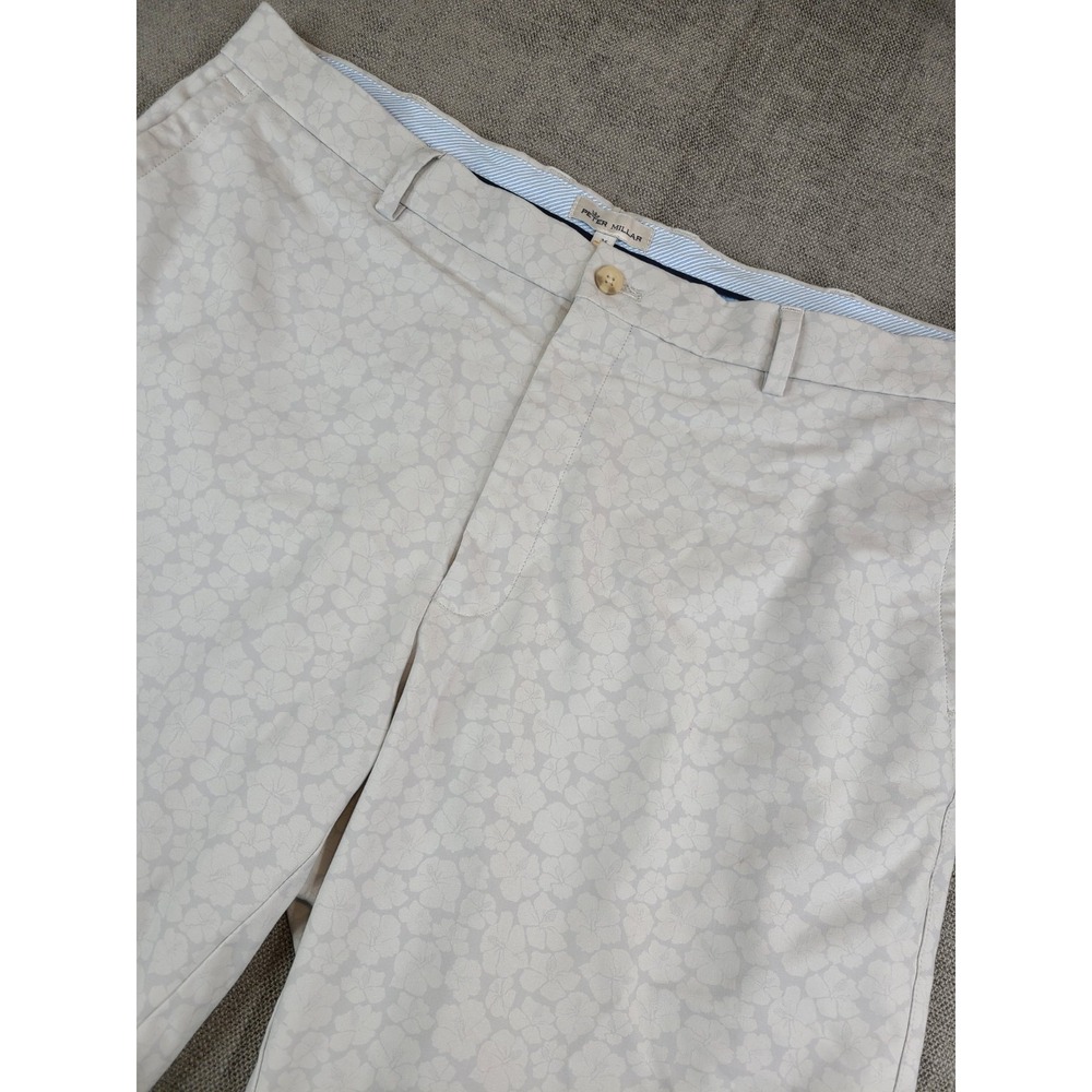 Peter Millar Shorts Mens 36 Gray Floral Hibiscus Carrboro Performance Chino